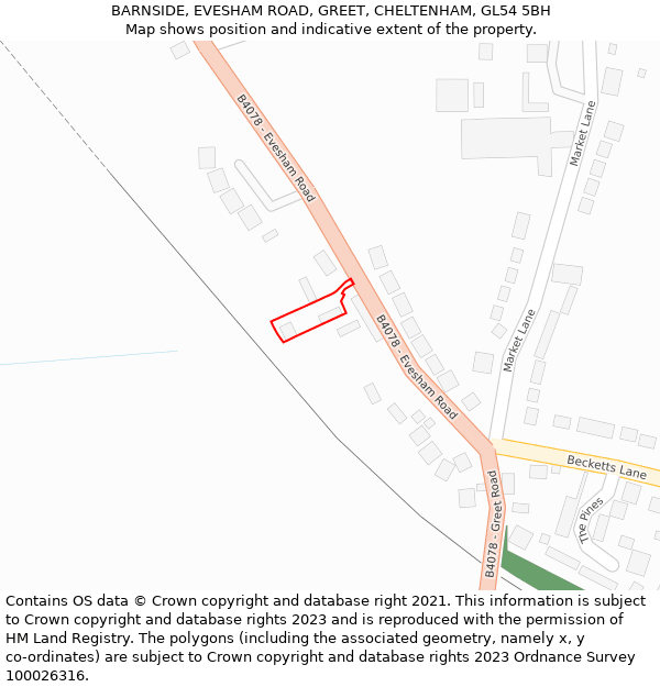 BARNSIDE, EVESHAM ROAD, GREET, CHELTENHAM, GL54 5BH: Location map and indicative extent of plot