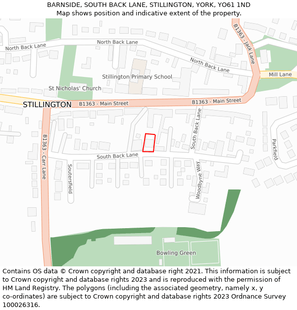 BARNSIDE, SOUTH BACK LANE, STILLINGTON, YORK, YO61 1ND: Location map and indicative extent of plot