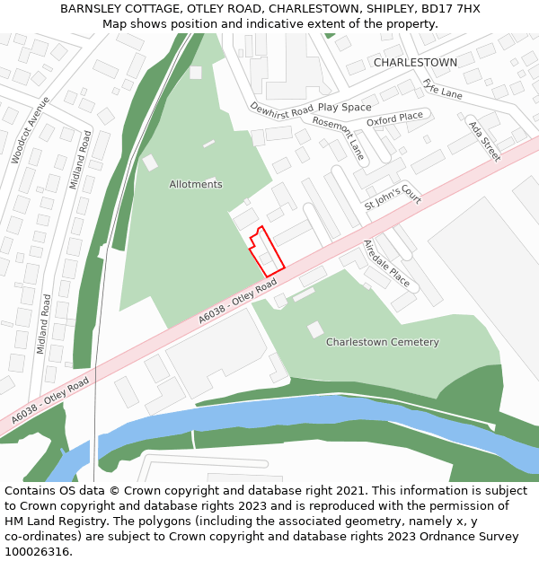 BARNSLEY COTTAGE, OTLEY ROAD, CHARLESTOWN, SHIPLEY, BD17 7HX: Location map and indicative extent of plot