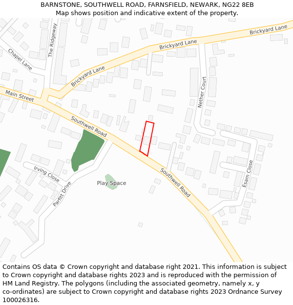 BARNSTONE, SOUTHWELL ROAD, FARNSFIELD, NEWARK, NG22 8EB: Location map and indicative extent of plot
