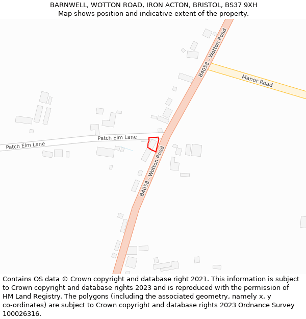 BARNWELL, WOTTON ROAD, IRON ACTON, BRISTOL, BS37 9XH: Location map and indicative extent of plot