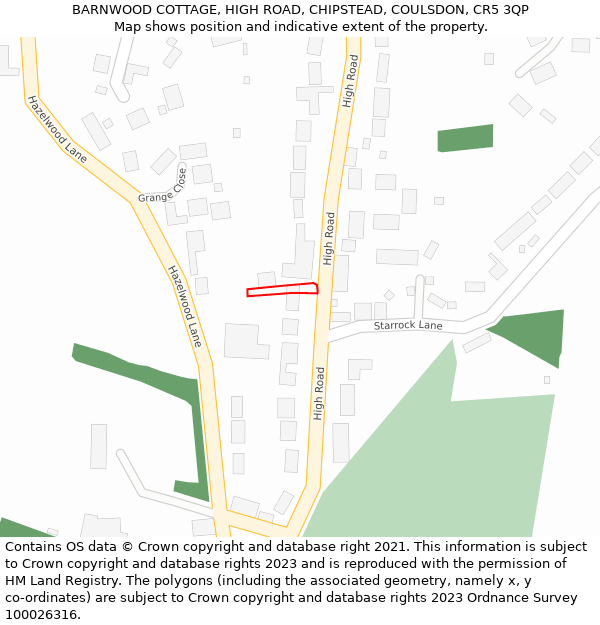 BARNWOOD COTTAGE, HIGH ROAD, CHIPSTEAD, COULSDON, CR5 3QP: Location map and indicative extent of plot