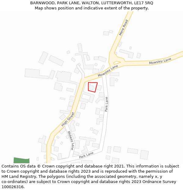 BARNWOOD, PARK LANE, WALTON, LUTTERWORTH, LE17 5RQ: Location map and indicative extent of plot