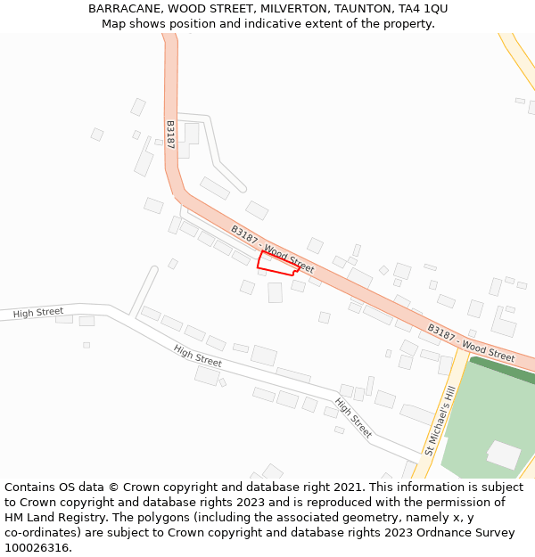 BARRACANE, WOOD STREET, MILVERTON, TAUNTON, TA4 1QU: Location map and indicative extent of plot