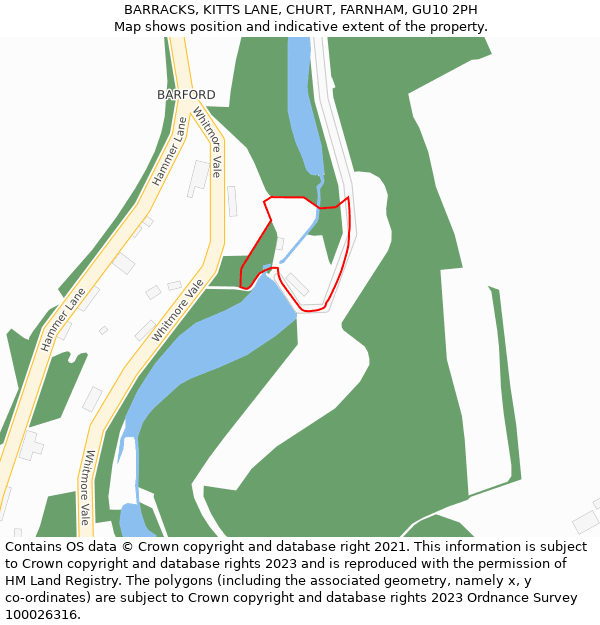 BARRACKS, KITTS LANE, CHURT, FARNHAM, GU10 2PH: Location map and indicative extent of plot