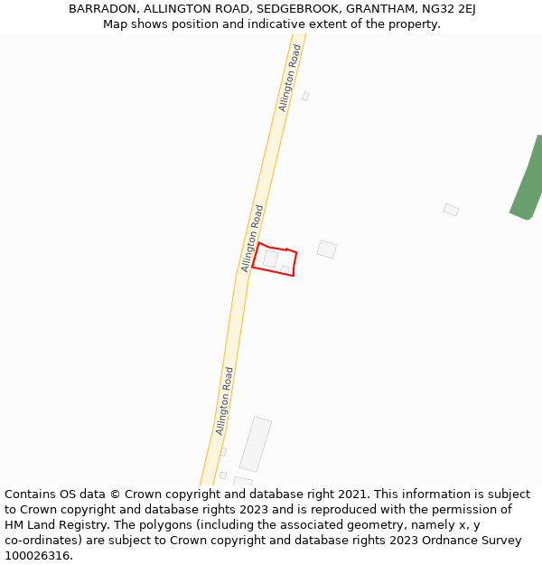 BARRADON, ALLINGTON ROAD, SEDGEBROOK, GRANTHAM, NG32 2EJ: Location map and indicative extent of plot