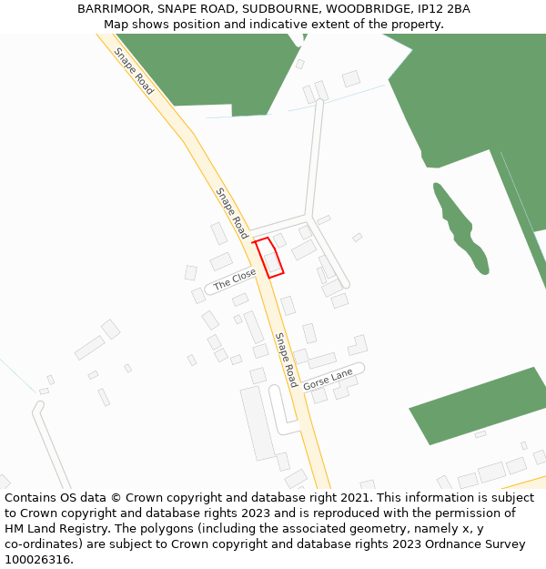 BARRIMOOR, SNAPE ROAD, SUDBOURNE, WOODBRIDGE, IP12 2BA: Location map and indicative extent of plot