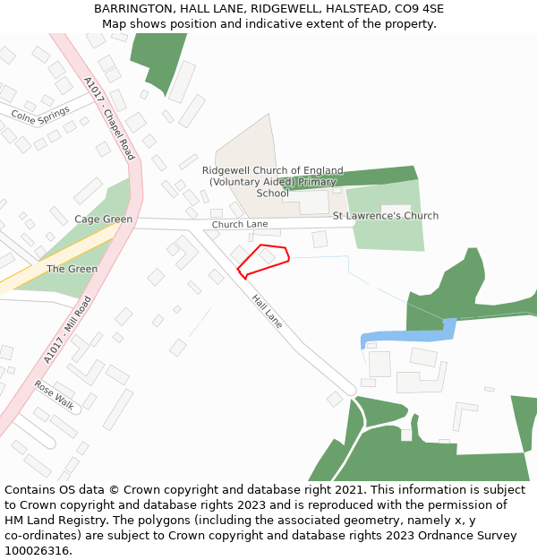 BARRINGTON, HALL LANE, RIDGEWELL, HALSTEAD, CO9 4SE: Location map and indicative extent of plot