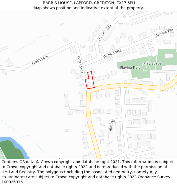 BARRIS HOUSE, LAPFORD, CREDITON, EX17 6PU: Location map and indicative extent of plot