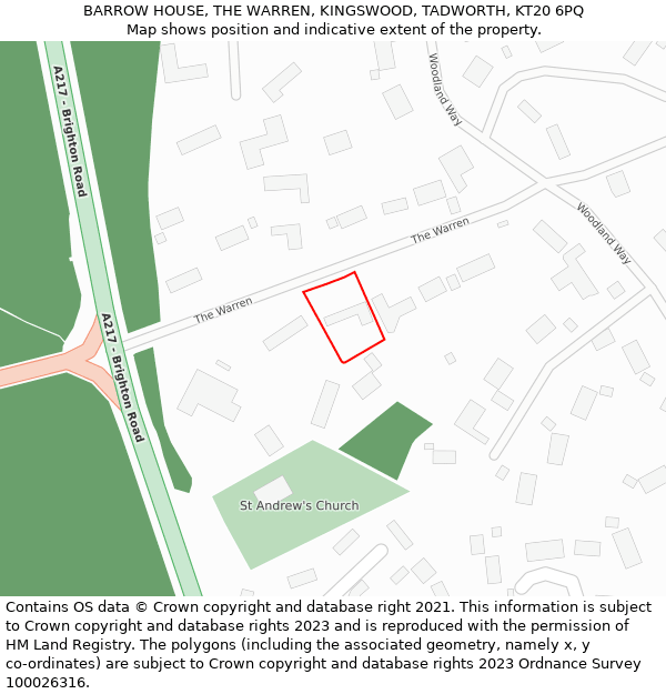 BARROW HOUSE, THE WARREN, KINGSWOOD, TADWORTH, KT20 6PQ: Location map and indicative extent of plot