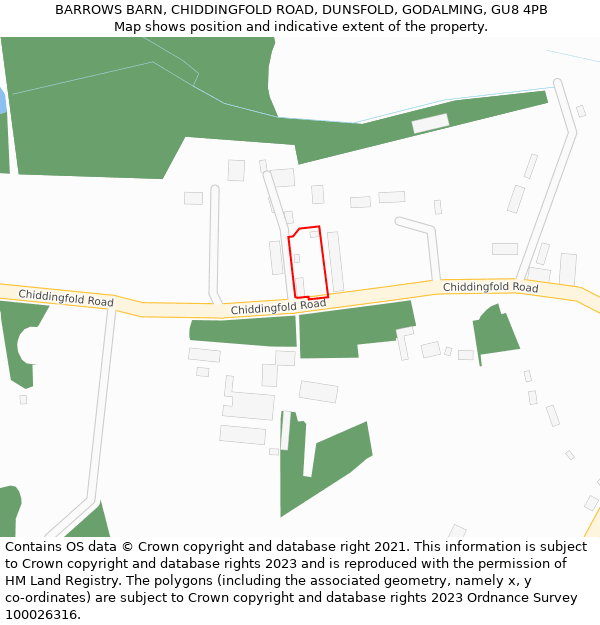 BARROWS BARN, CHIDDINGFOLD ROAD, DUNSFOLD, GODALMING, GU8 4PB: Location map and indicative extent of plot