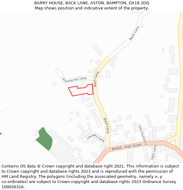 BARRY HOUSE, BACK LANE, ASTON, BAMPTON, OX18 2DQ: Location map and indicative extent of plot