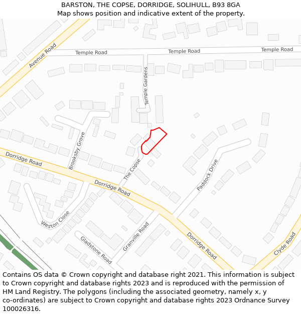 BARSTON, THE COPSE, DORRIDGE, SOLIHULL, B93 8GA: Location map and indicative extent of plot