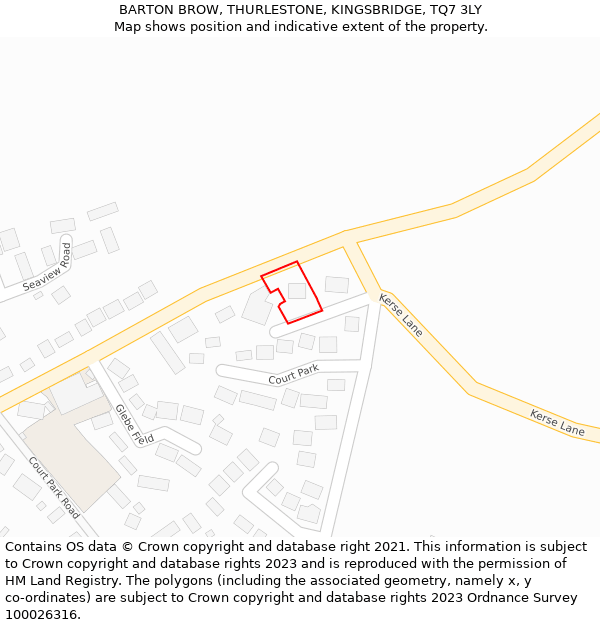 BARTON BROW, THURLESTONE, KINGSBRIDGE, TQ7 3LY: Location map and indicative extent of plot