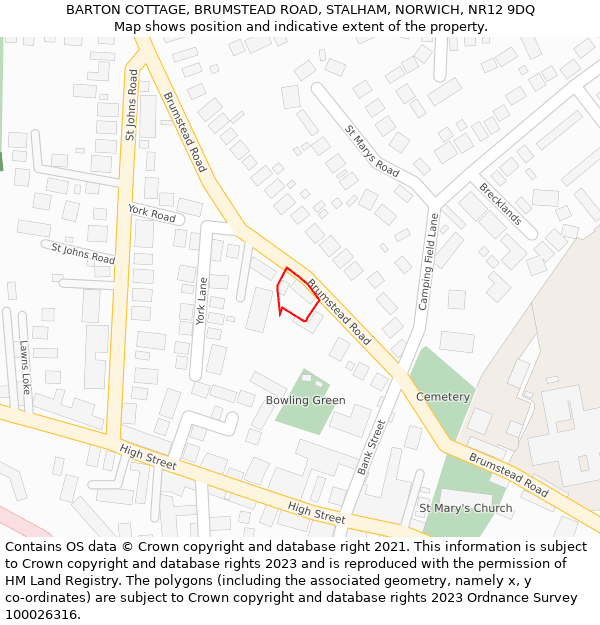 BARTON COTTAGE, BRUMSTEAD ROAD, STALHAM, NORWICH, NR12 9DQ: Location map and indicative extent of plot