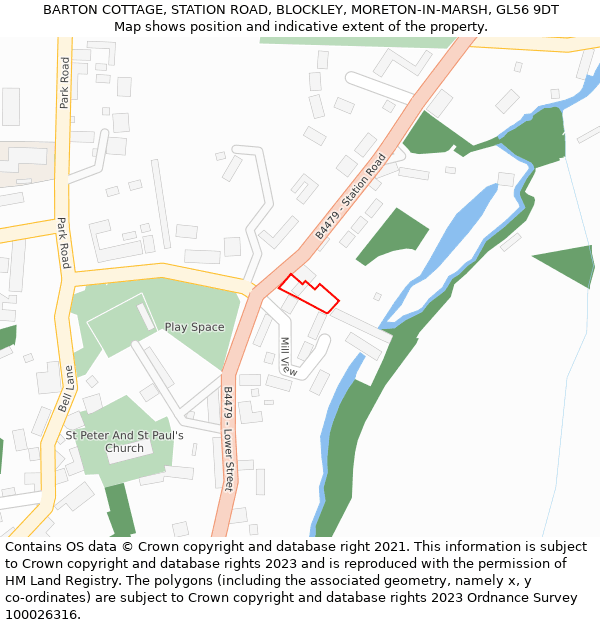 BARTON COTTAGE, STATION ROAD, BLOCKLEY, MORETON-IN-MARSH, GL56 9DT: Location map and indicative extent of plot