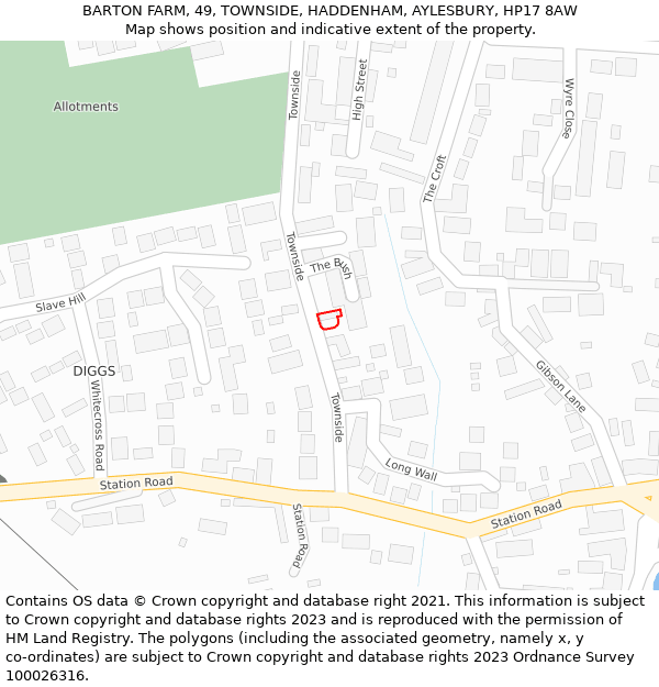 BARTON FARM, 49, TOWNSIDE, HADDENHAM, AYLESBURY, HP17 8AW: Location map and indicative extent of plot