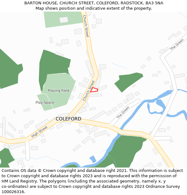 BARTON HOUSE, CHURCH STREET, COLEFORD, RADSTOCK, BA3 5NA: Location map and indicative extent of plot