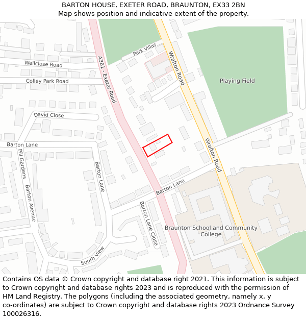 BARTON HOUSE, EXETER ROAD, BRAUNTON, EX33 2BN: Location map and indicative extent of plot
