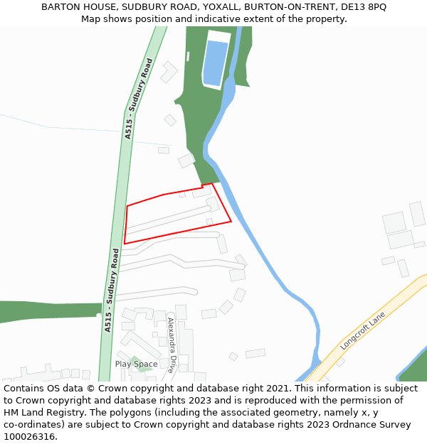BARTON HOUSE, SUDBURY ROAD, YOXALL, BURTON-ON-TRENT, DE13 8PQ: Location map and indicative extent of plot