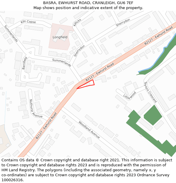 BASRA, EWHURST ROAD, CRANLEIGH, GU6 7EF: Location map and indicative extent of plot