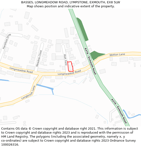 BASSES, LONGMEADOW ROAD, LYMPSTONE, EXMOUTH, EX8 5LW: Location map and indicative extent of plot