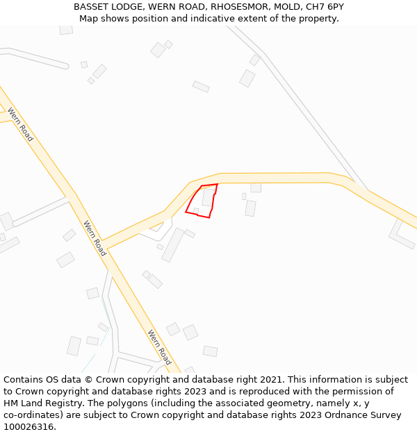 BASSET LODGE, WERN ROAD, RHOSESMOR, MOLD, CH7 6PY: Location map and indicative extent of plot