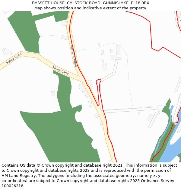 BASSETT HOUSE, CALSTOCK ROAD, GUNNISLAKE, PL18 9BX: Location map and indicative extent of plot