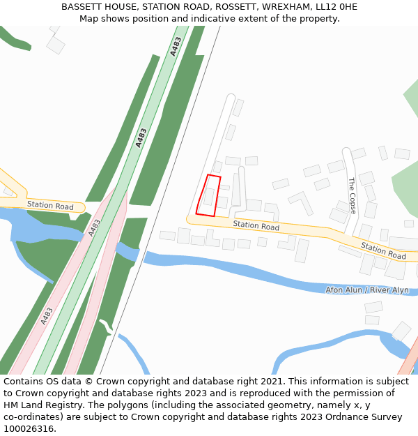 BASSETT HOUSE, STATION ROAD, ROSSETT, WREXHAM, LL12 0HE: Location map and indicative extent of plot