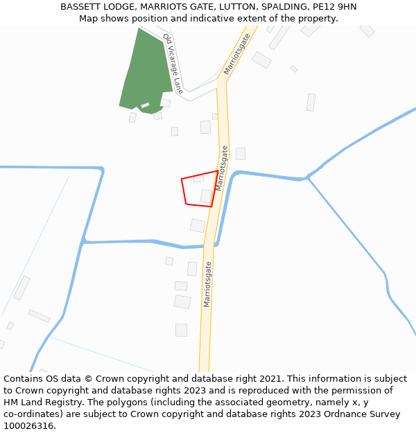 BASSETT LODGE, MARRIOTS GATE, LUTTON, SPALDING, PE12 9HN: Location map and indicative extent of plot