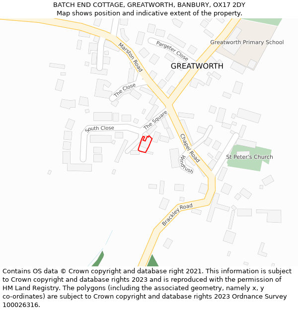 BATCH END COTTAGE, GREATWORTH, BANBURY, OX17 2DY: Location map and indicative extent of plot