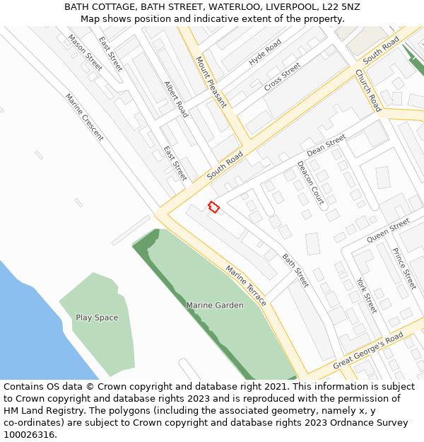 BATH COTTAGE, BATH STREET, WATERLOO, LIVERPOOL, L22 5NZ: Location map and indicative extent of plot
