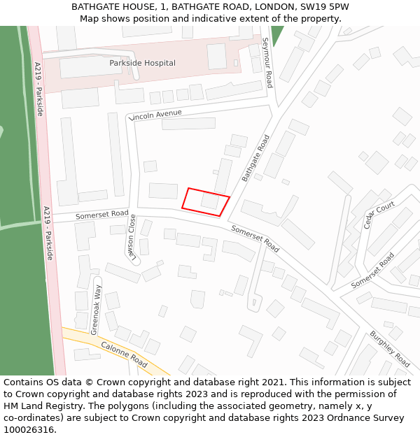 BATHGATE HOUSE, 1, BATHGATE ROAD, LONDON, SW19 5PW: Location map and indicative extent of plot