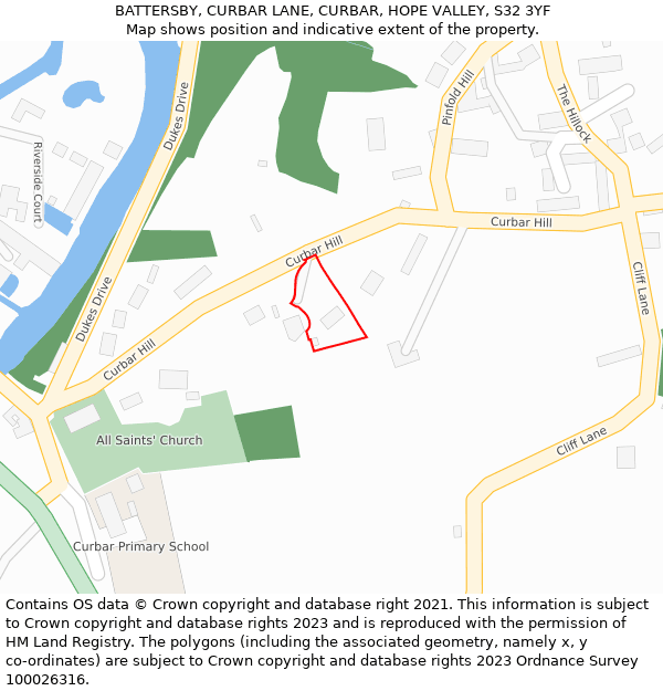 BATTERSBY, CURBAR LANE, CURBAR, HOPE VALLEY, S32 3YF: Location map and indicative extent of plot