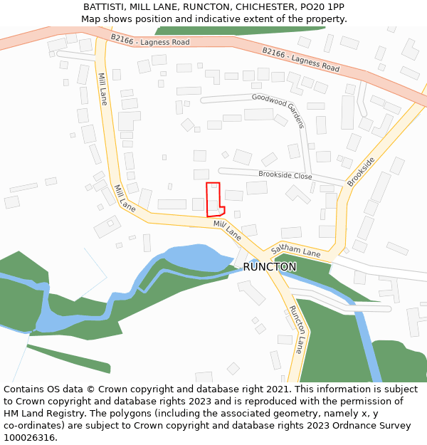 BATTISTI, MILL LANE, RUNCTON, CHICHESTER, PO20 1PP: Location map and indicative extent of plot