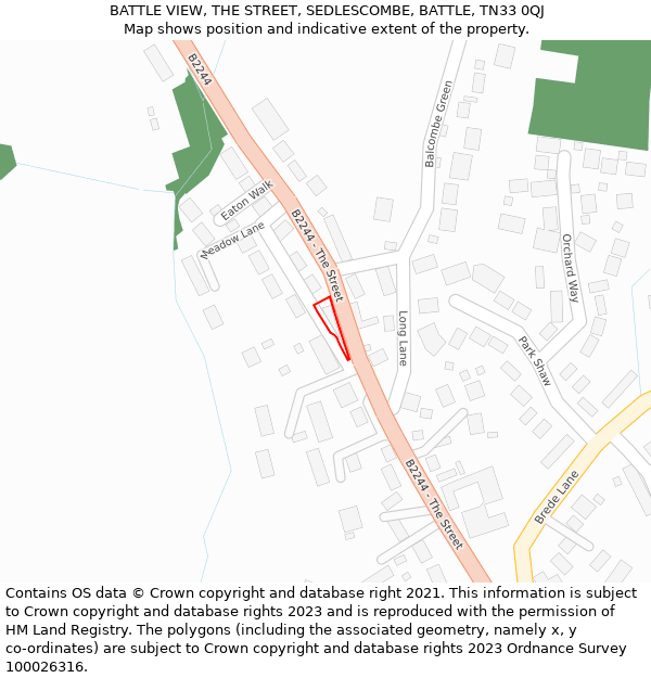 BATTLE VIEW, THE STREET, SEDLESCOMBE, BATTLE, TN33 0QJ: Location map and indicative extent of plot