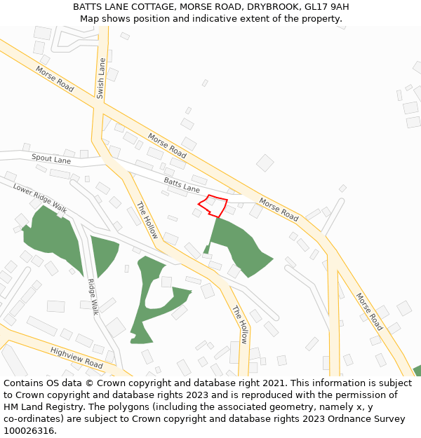 BATTS LANE COTTAGE, MORSE ROAD, DRYBROOK, GL17 9AH: Location map and indicative extent of plot