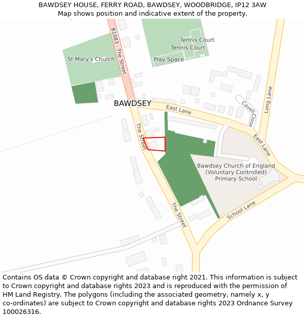 BAWDSEY HOUSE, FERRY ROAD, BAWDSEY, WOODBRIDGE, IP12 3AW: Location map and indicative extent of plot