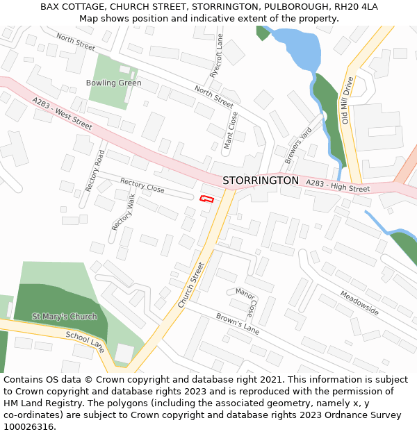 BAX COTTAGE, CHURCH STREET, STORRINGTON, PULBOROUGH, RH20 4LA: Location map and indicative extent of plot