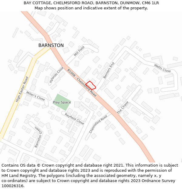 BAY COTTAGE, CHELMSFORD ROAD, BARNSTON, DUNMOW, CM6 1LR: Location map and indicative extent of plot