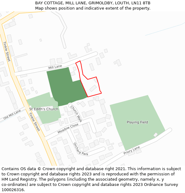 BAY COTTAGE, MILL LANE, GRIMOLDBY, LOUTH, LN11 8TB: Location map and indicative extent of plot