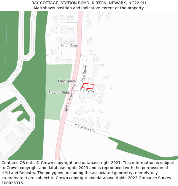 BAY COTTAGE, STATION ROAD, KIRTON, NEWARK, NG22 9LL: Location map and indicative extent of plot