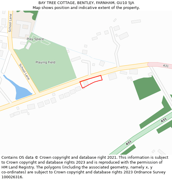 BAY TREE COTTAGE, BENTLEY, FARNHAM, GU10 5JA: Location map and indicative extent of plot