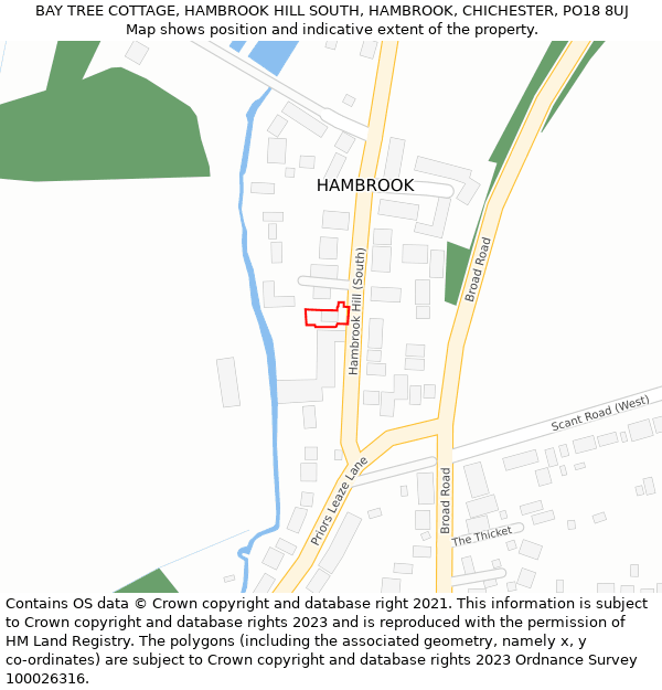 BAY TREE COTTAGE, HAMBROOK HILL SOUTH, HAMBROOK, CHICHESTER, PO18 8UJ: Location map and indicative extent of plot