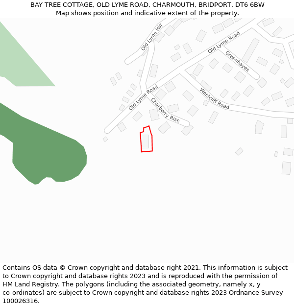 BAY TREE COTTAGE, OLD LYME ROAD, CHARMOUTH, BRIDPORT, DT6 6BW: Location map and indicative extent of plot