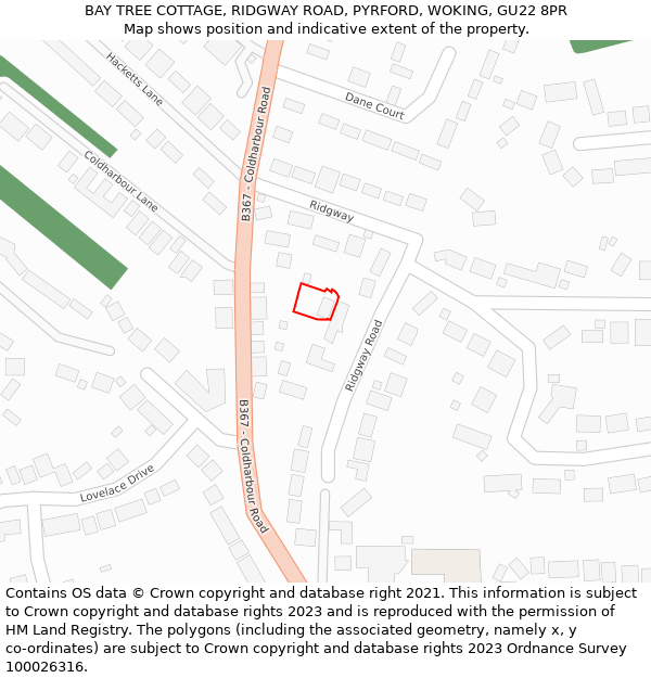 BAY TREE COTTAGE, RIDGWAY ROAD, PYRFORD, WOKING, GU22 8PR: Location map and indicative extent of plot