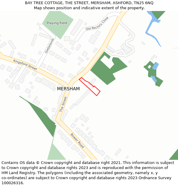 BAY TREE COTTAGE, THE STREET, MERSHAM, ASHFORD, TN25 6NQ: Location map and indicative extent of plot