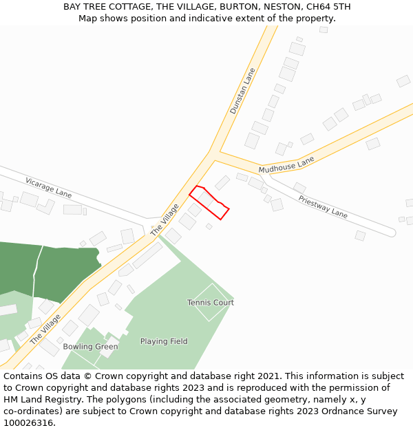 BAY TREE COTTAGE, THE VILLAGE, BURTON, NESTON, CH64 5TH: Location map and indicative extent of plot