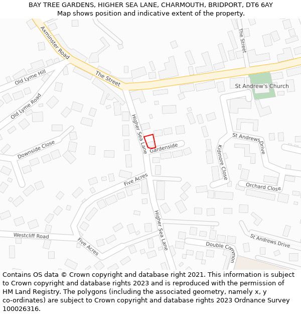 BAY TREE GARDENS, HIGHER SEA LANE, CHARMOUTH, BRIDPORT, DT6 6AY: Location map and indicative extent of plot