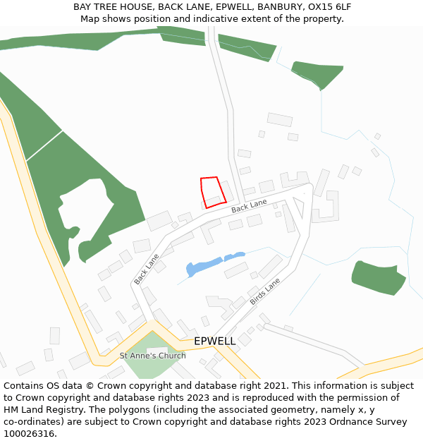 BAY TREE HOUSE, BACK LANE, EPWELL, BANBURY, OX15 6LF: Location map and indicative extent of plot